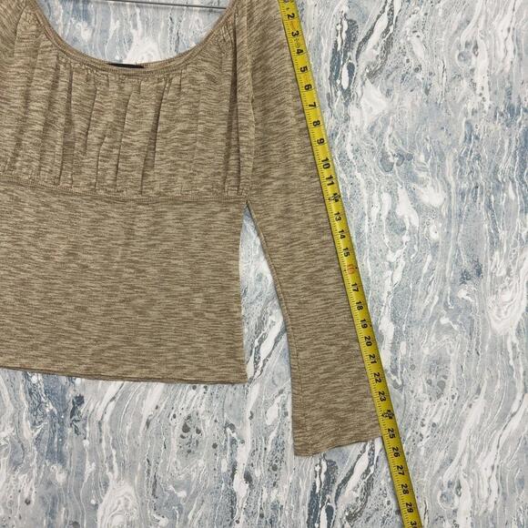 Fairy Boho Cottage Preppy Gold Tan Ribbed Long Sleeve Top (S) - Picture 6 of 7